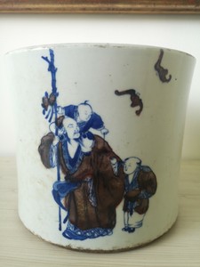 Fine Large Antique Chinese Blue/White/Red Bitong/Brushpo