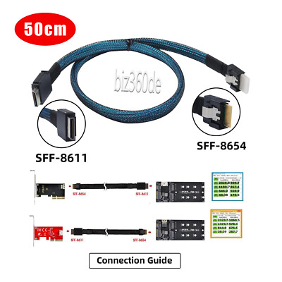 PCIE Express Slimline SAS SFF-8654 4i to OCulink SFF-8611 4i Server Cable 50cm
