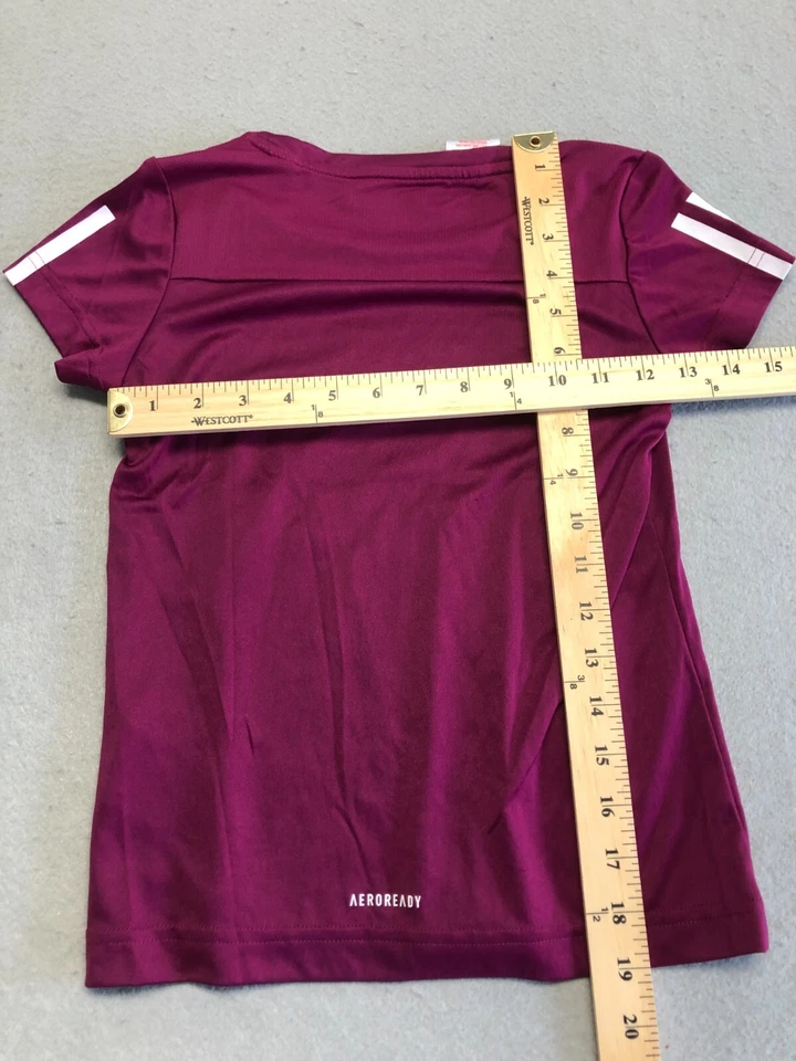 Adidas T-Shirt Kids Girl's Small (9-10) Plum Purple Knit Logo Activewear Tee - Image 4 of 4