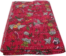 Indian Handmade Paradise Kantha Quilt Cotton Blanket Bedspread Throw Art Queen