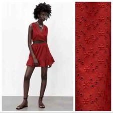 ZARA CUT OUT DRESS WITH CUTWORK EMBROIDERY SIZE M BRICK