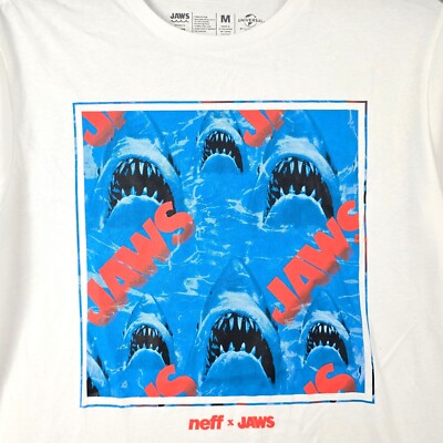 JAWS Shirt Mens Large WHITE NEFF Casual Movie Poster Shark Horror NWT