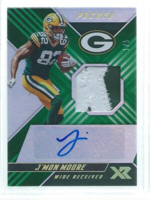 J'MON MOORE 2018 PANINI XR 2 COLOR PATCH AUTO GREEN RC #D 1/5