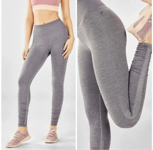 Fabletics Women's Gray Seamless Ruched Athletic High Waist Leggings Size  Small