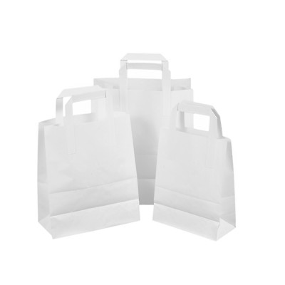 Weiße Papier Sos Lebensmittel Tragetasche mit flachem Griff Größe S/M/L Kraftpapier Beutel zum Mitnehmen