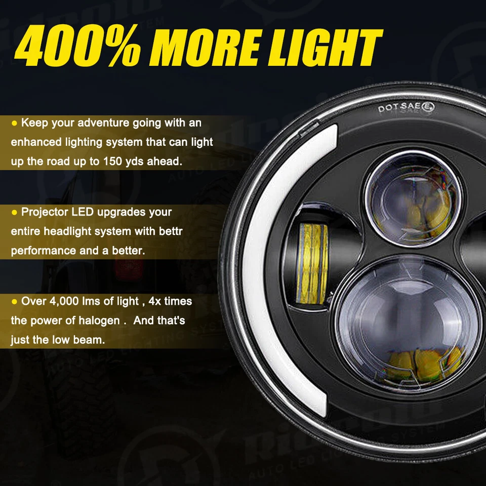 For Suzuki Samurai SJ410 7 inch LED Round Headlights Pair DRL Hi/Lo Beam US - Image 4 of 4