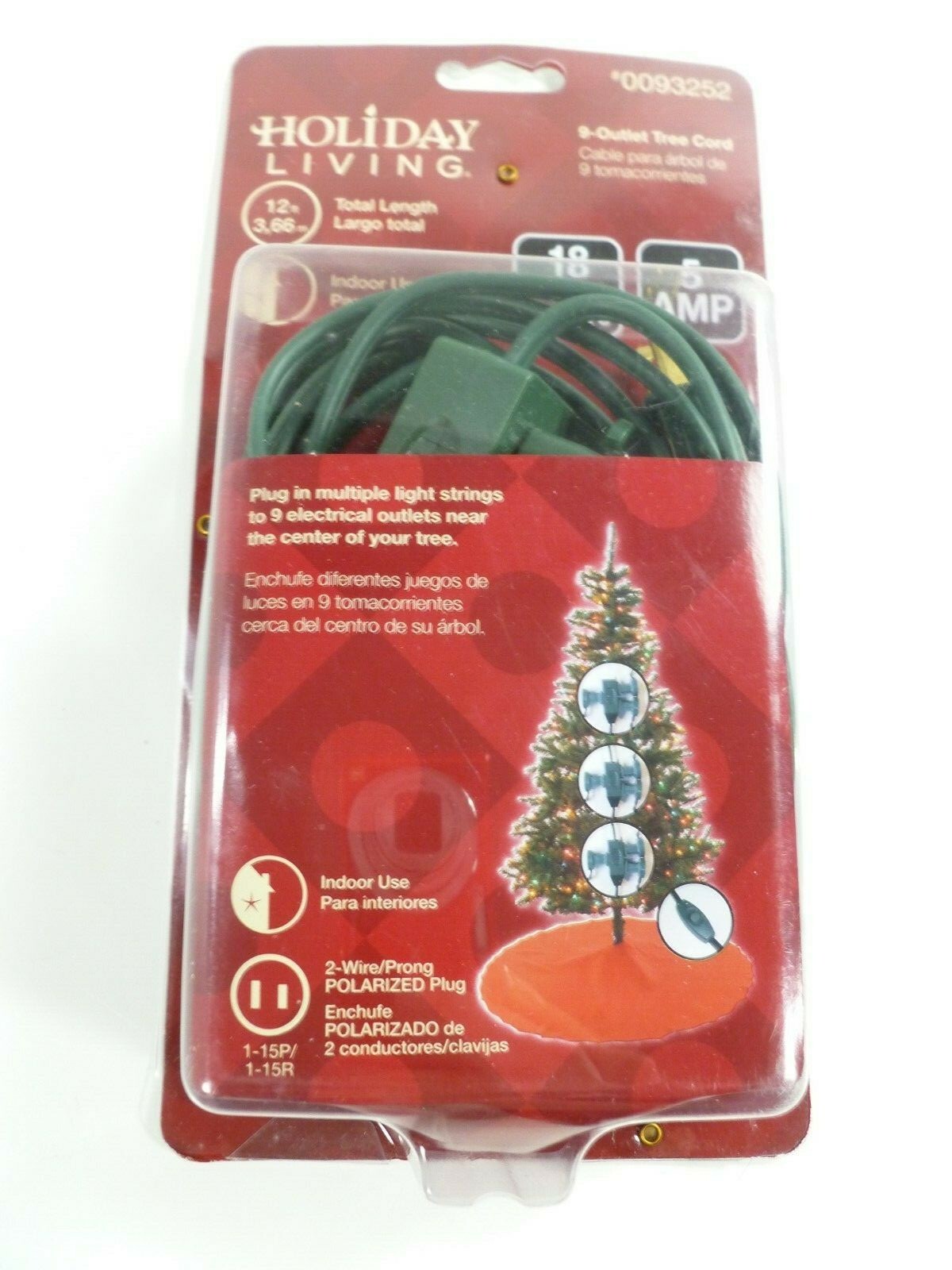 Holiday Living Christmas Tree Cord 12 ft Length 9 Outlet 18 Gauge 5 Amp Indoor eBay