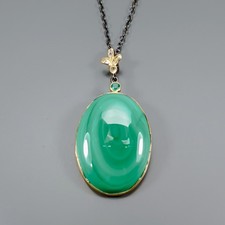 Handmade 64 ct Natural Malachite Necklace 925 Sterling Silver 19"/N28652