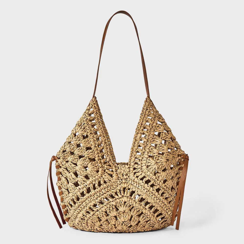Straw Crochet Tassel Shoulder Bag - Universal Thread Natural