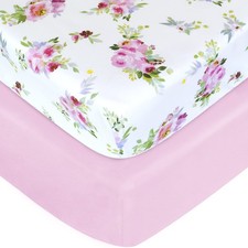 2 PCS Crib Sheets Girls Floral Fitted Standard Size Soft Breathable Material