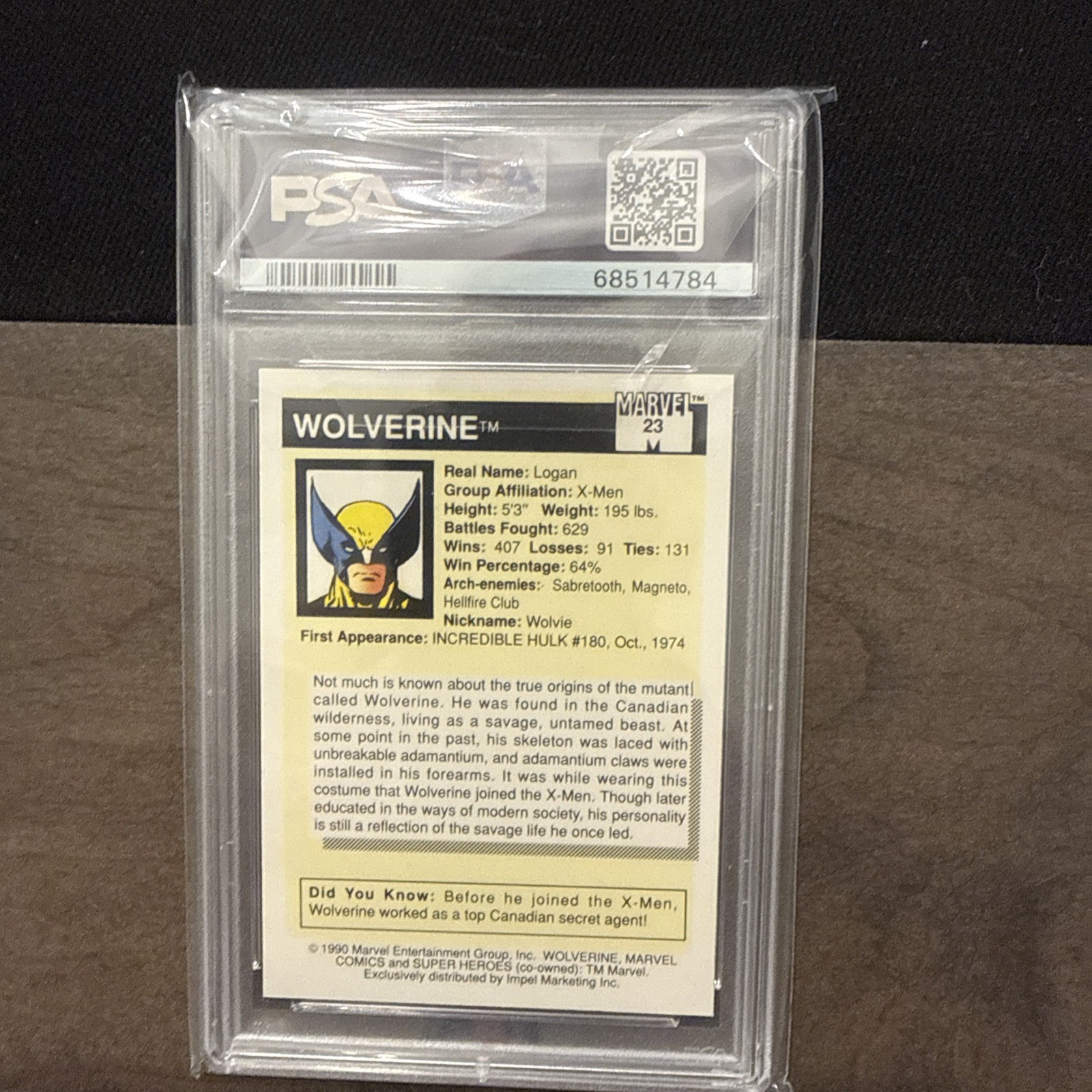 1990 Marvel Universe #23 Wolverine PSA 10 Gem Mint view 2