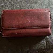 Vtg Mundi Brown Soft Kidskin Leather Ext Zipper Compartment Checkbook Wallet