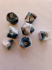  RPG Dice White blue gold swirl Dice D&D Wiz dungeons dragons opaque NEW