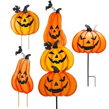 Halloween Metal Pumpkin Yard Stakes, Stackable Pumpkin Signs Garden Stake wit...