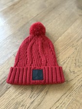 Air Jordan Solid Knit Beanie Hat with Pom Pom, One Size, Men's Red Crochete
