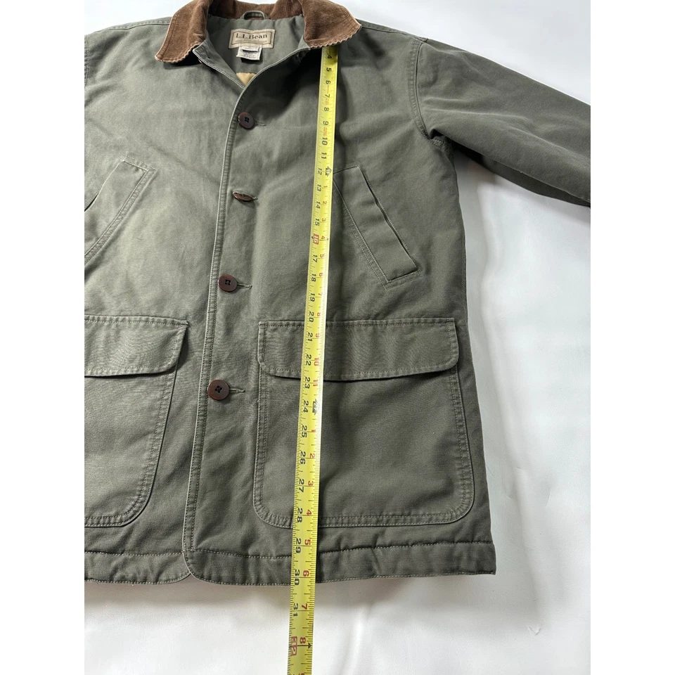 LL Bean Field Coat Mens Small Green Corduroy Collar Quilted Chore Barn Jacket - Image 2 of 4