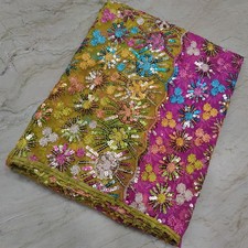 Antique Indian Bridal Dupatta Sequins Beaded Scarf Georgette Veil Stole Hijab L"