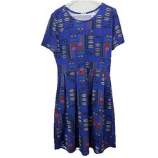LuLaRoe Red Blue Colorful Floral Pockets Stretch Amelia Dress Size 3XL