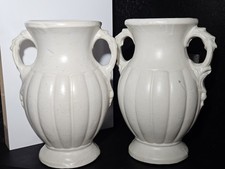 Pair Matte Cream White Nelson McCoy Large Mantle Vases 12