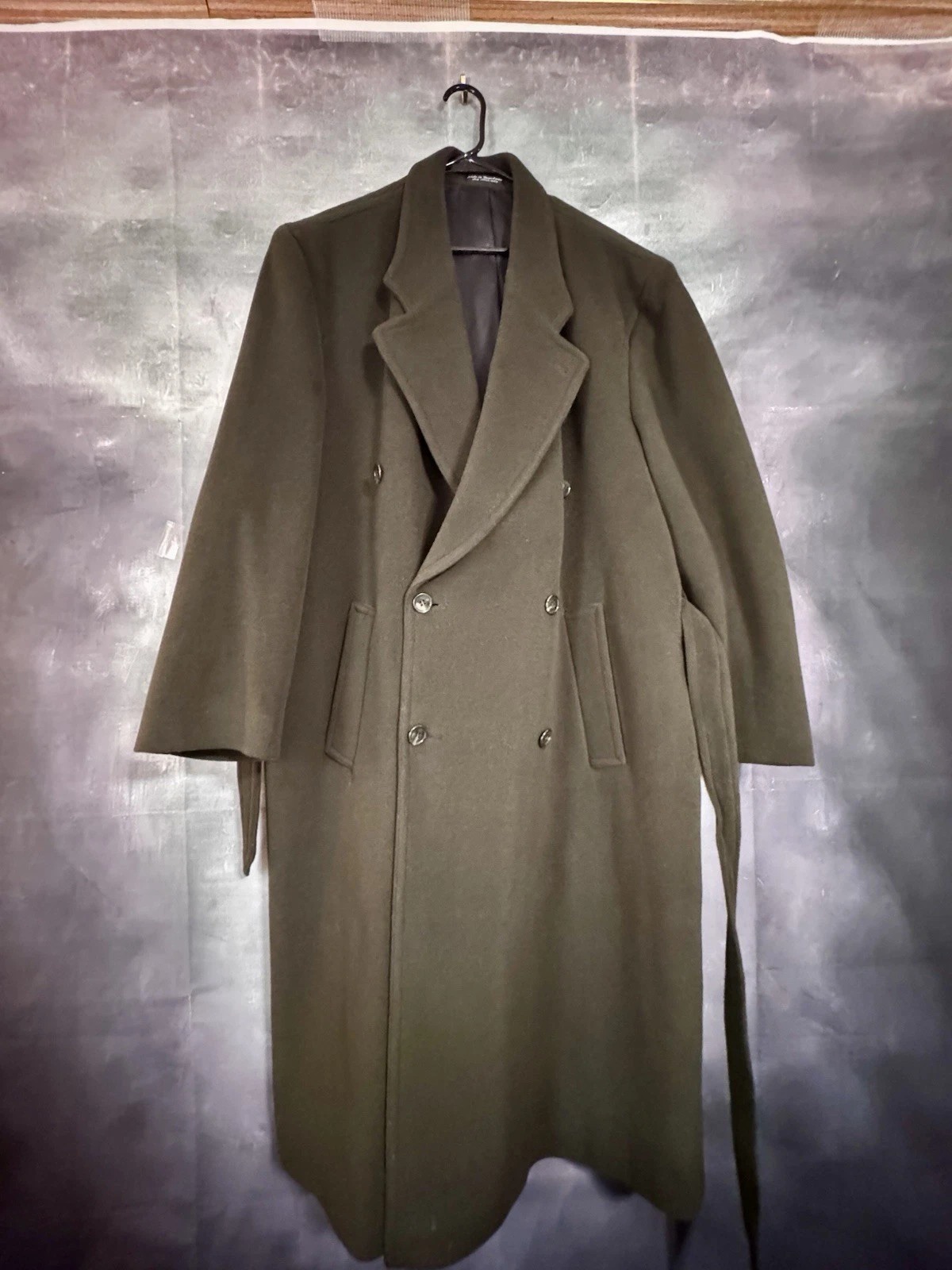 Vintage ZYLOS Cashmere Overcoat Green Men's 44L Yugoslavia W/ Bonus Italy Scarf image 3