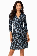 BCBGMaxAzria Wrap Dress Medium M Blue Stretch 3/4 Long Sleeve Washable $178 NEW