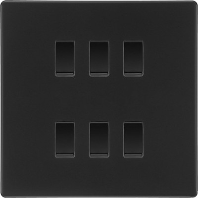BG Mattschwarz Schraubenlos 6 Gang Zwischenlichtschalter Custom Grid + Back Box