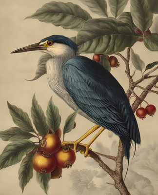 8x10 Heron Berry Branch Bird Art Print - 935895844