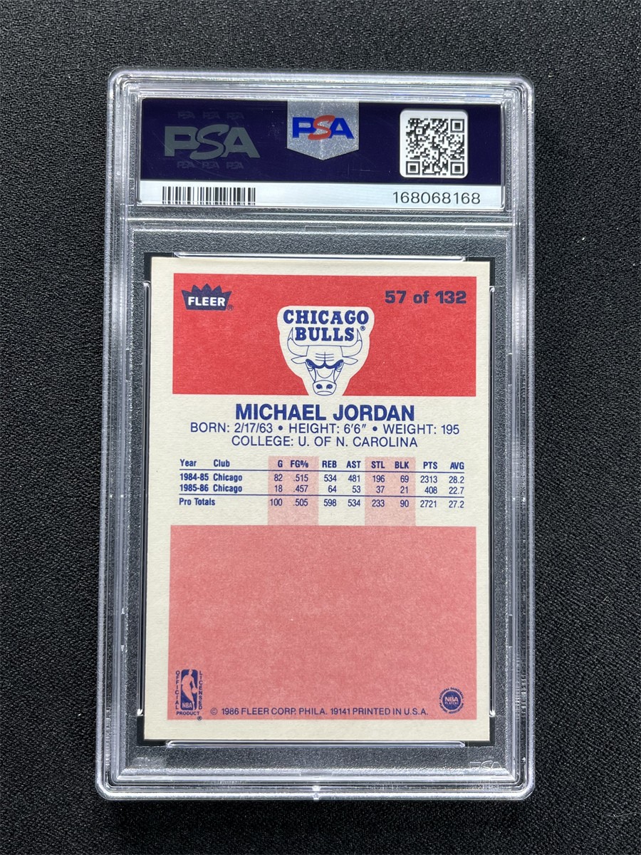 1986 Fleer Premier Michael Jordan #57 Rookie RC Chicago Bulls PSA 7 NM view 2