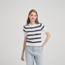 Women Short Sleeve Crewneck Cardigan Sweater - Universal Thread White