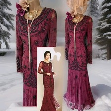 frock and frill 20s Lace beaded Wedding Red Black Gatsby evening Long dress 8 10
