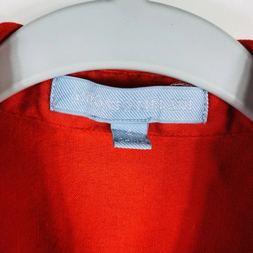 Antonio Melani Size 2 Linen Blend Sleeveless Button Front Midi Dress Orange - Image 4 of 4