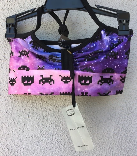 $46 NWT Zara Terez Brand Purple Pink Space Invader Atari Bandeau Shirt Girls 