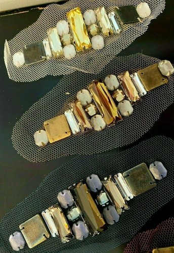 applique metal beads rectangle 1 1/4 x4 netting 1pc hand sewn - Picture 3 of 24