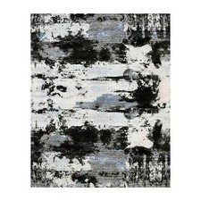 7'10" x 9'10" Black Modern Abstract Design Pure Wool Hand Knotted Rug R75178
