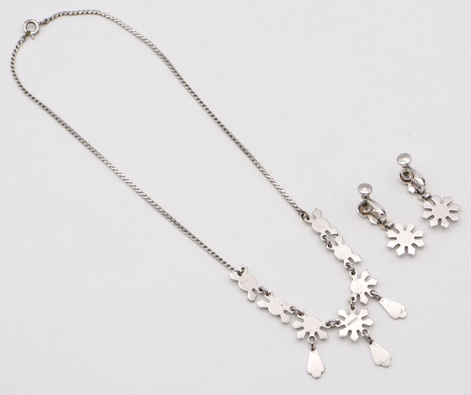 复古纯银 Marcasite 项链和螺丝背悬垂耳环套装 — 第 2/4 张图片