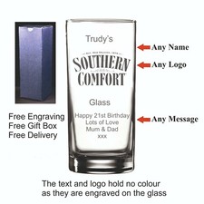 Personalised Hi Ball, Southern Comfort  Glass, Birthday, Christmas, Valentines