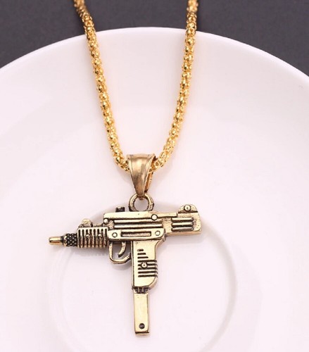 GOLD UZI MACHINE GUN PISTOL BOX CHAIN 