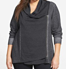 NWT 358 EILEEN FISHER Plaited Organic Cotton CHARCOAL Full Zip Cardigan S XS XL