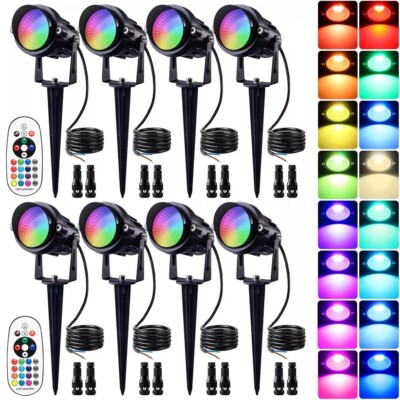 8X RGB LED Landscape Lights Color Changing 12W Low Voltage Waterproof Spotlight