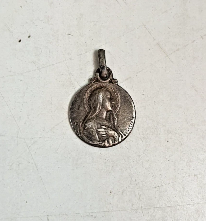 Pendentif Ancienne Médaille De Communion En Bronze Argenté - Occasion, Origine France Métropolitaine