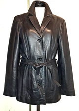 NEW STONE MOUNTAIN Medium LAMB SKIN LEATHER BLACK JACKET BELT HIP LENGTH 