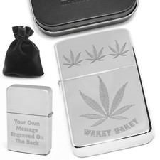 Personalised Weed Lighter Cannabis Leaf VERY HIGH QUALITY CHROMED BRASS Free Tin
