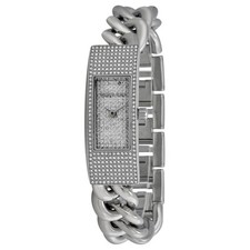 MICHAEL KORS HAYDEN SILVER PAVE CRYSTAL,CURB CHAIN LINKS BRACELET WATCH MK3305