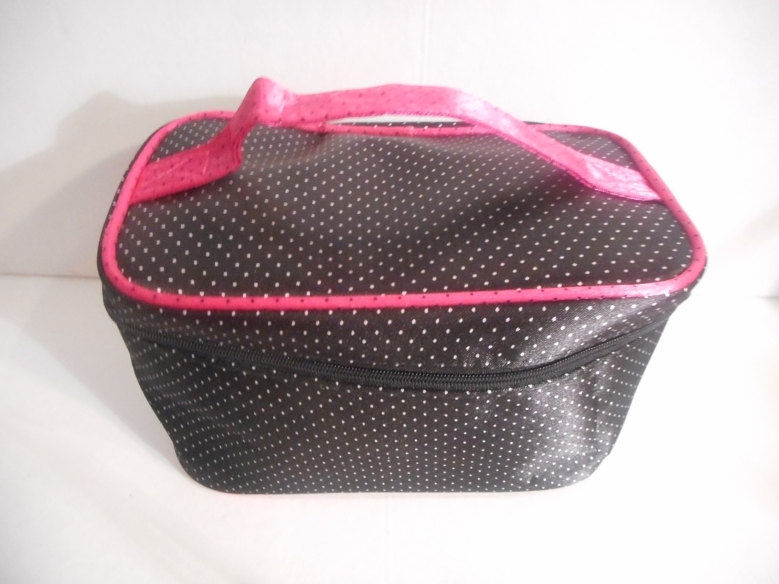 Makeup Bag JEWELRY Case Black White Polka Dots Hot Pink Stripe Cosmetic Bag-image