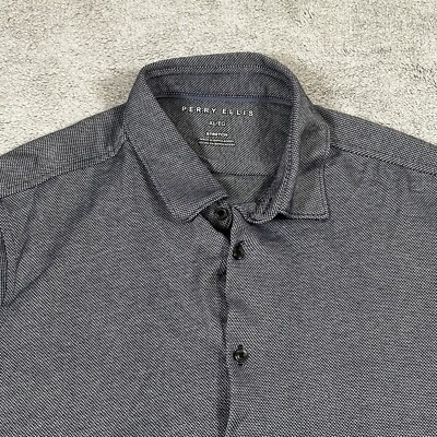 Perry Ellis Button Up Men's Shirt Adult XL Gray Short Sleeve Collar Stretch