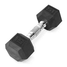 1X 15lb Rubber Hex Dumbbell Strength Training for Home Gym Fitness, Single