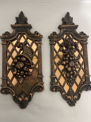 Coppercraft Guild Wall Plaques Cornucopia Basket Bouquet Vintage Set Of 2