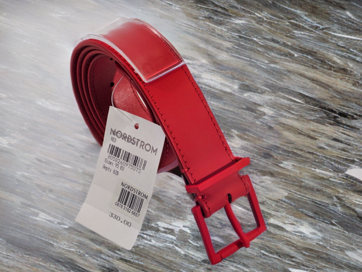 GC Men's 95 Maison Margiela Paris Buckle Belt in Red Leather