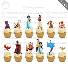 12 Aladdin Cupcake Topper Jasmine Characters Birthday Food Favor Party