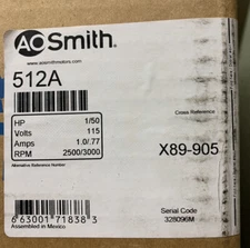 A. O, Smith 512A Motor 1/50hp 2500/3000rpm 115v  X89-905
